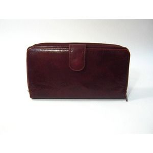 Burgundy Leather Woman's Wallet Clutch Checkbook Card Holder